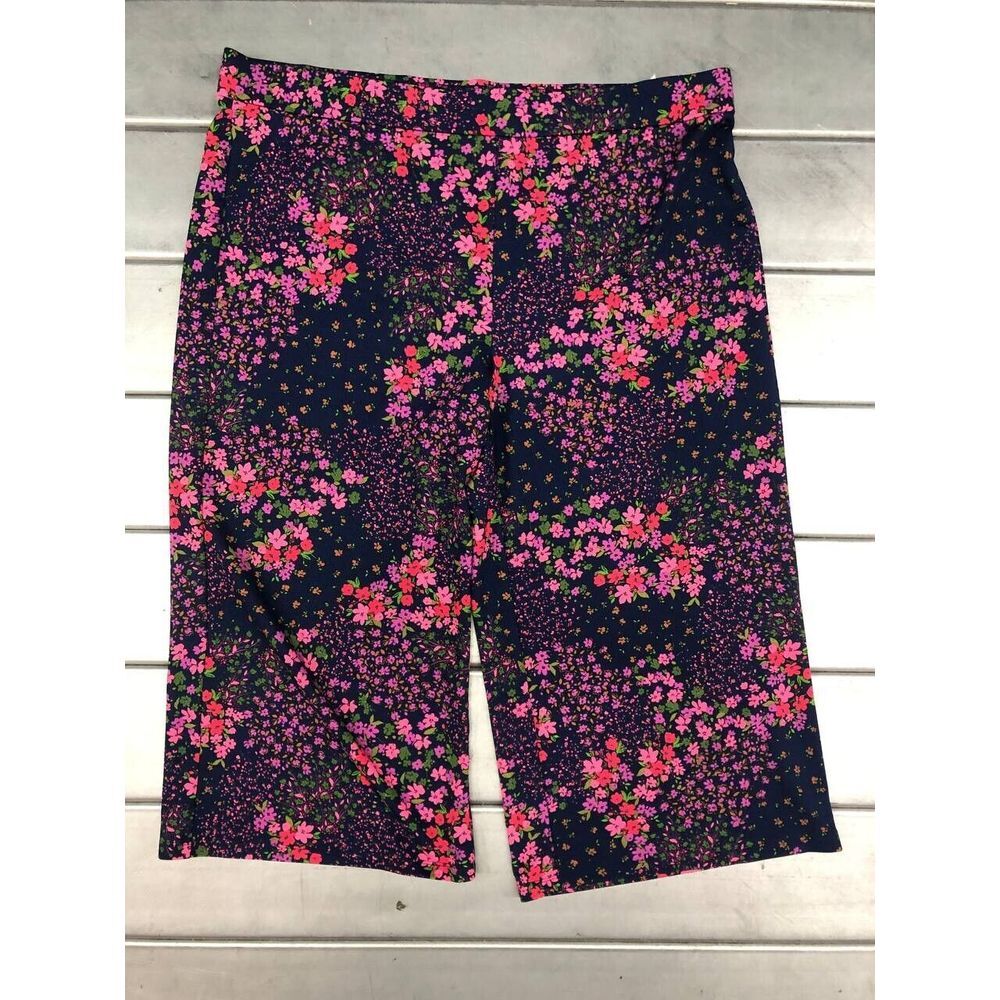 Isaac Mizrahi Cropped Pants Womens 2XP‎ Navy Floral Wide Leg